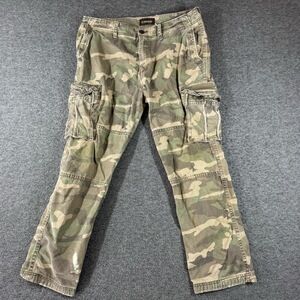 Y2K No Boundaries Mens Cargo Pants 36x30 Camouflage Distressed Faded